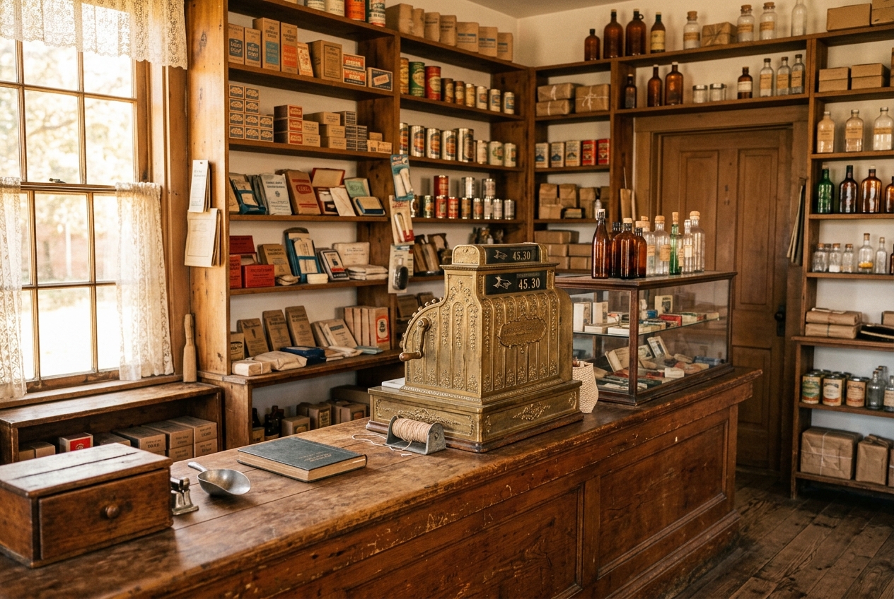 A vintage corner sundry counter