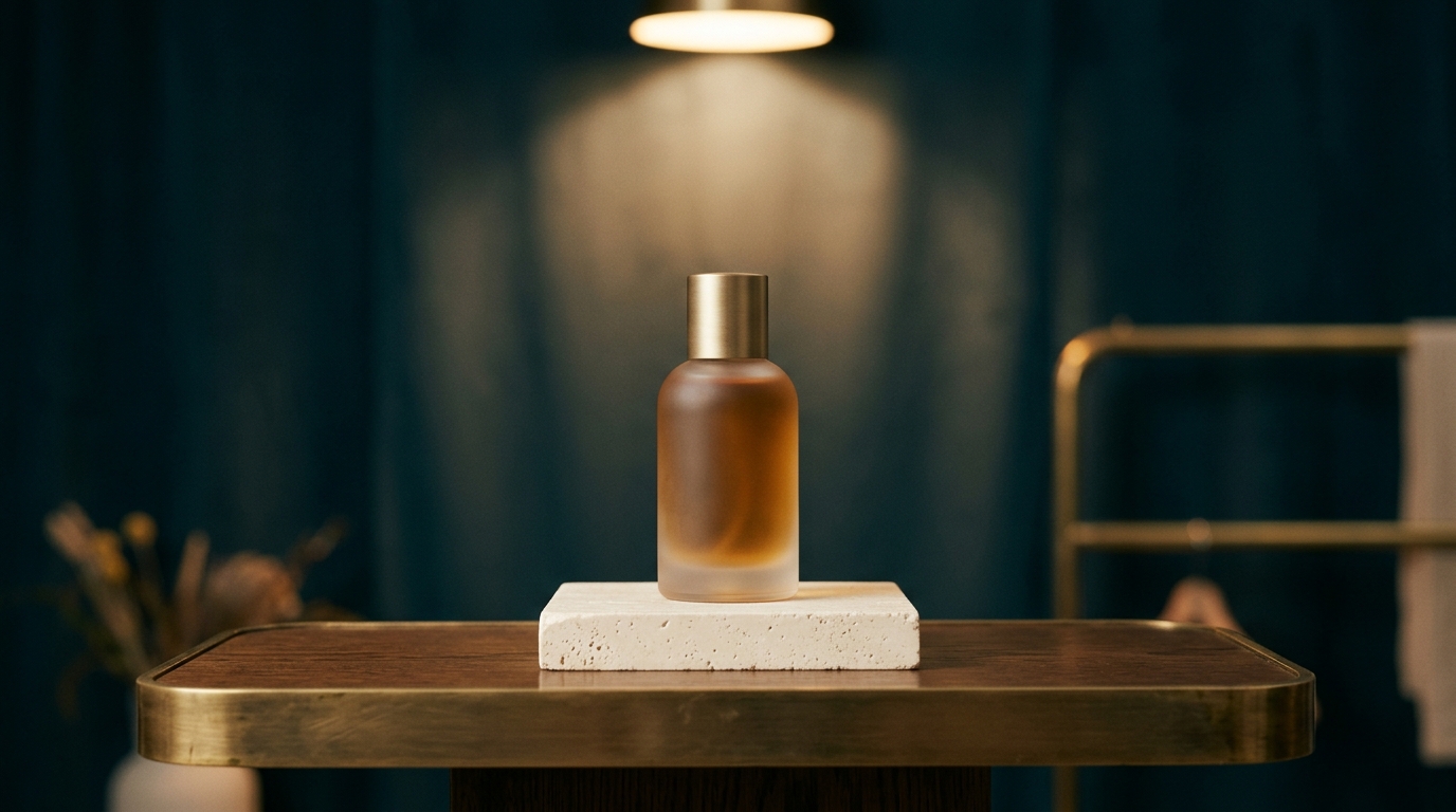 An emerging travel-essential brand styled on a premium hotel lobby-market shelf